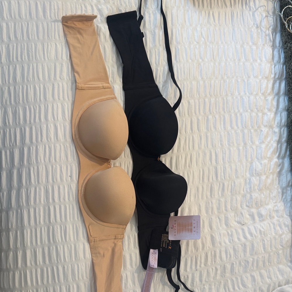 Savage X Fenty Nude and Black Strapless Bras Duo